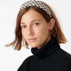J Crew Wide Brown Black and Cream Plaid Headband